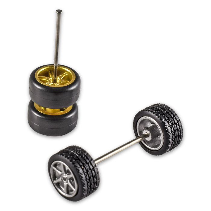 9IMOD 1/64 Alloy Car Wheels and Rubber Tires 11mm Size Rims Tires Set with Shaft for Hot Wheel/Matchbox/Domeka/HW/Off-road 1:64 Car Model Upgrade Replacement Front Rear Tires
