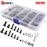 9IMOD Screw Box Set 520PCS M3/M4 Metal Screws with R-Clips for TRX4 D90 SCX10 1/8 1/10 RC Car