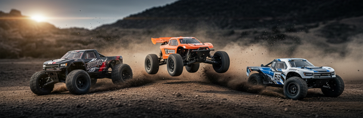 Explore our complete range of RC cars — drift, off-road buggies, short course trucks, monster trucks, touring cars, crawlers and 1/28 mini racers. Fast US shipping on all models.