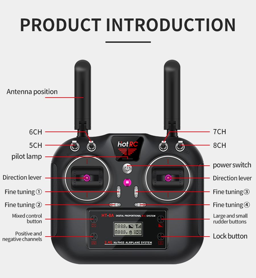 HOTRC HT-8A 8CH Transmitter +F-08A Receiver