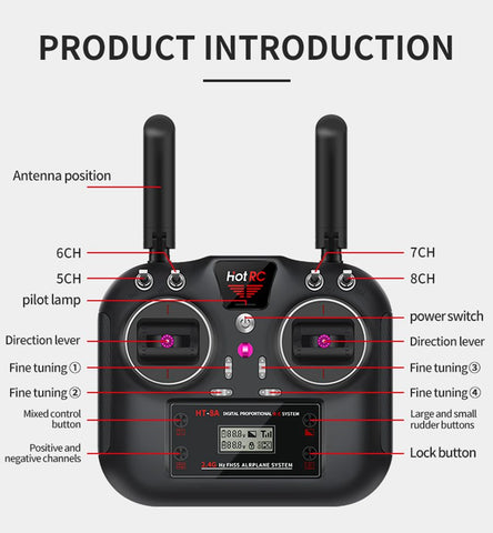 HOTRC HT-8A 8CH Transmitter +F-08A Receiver