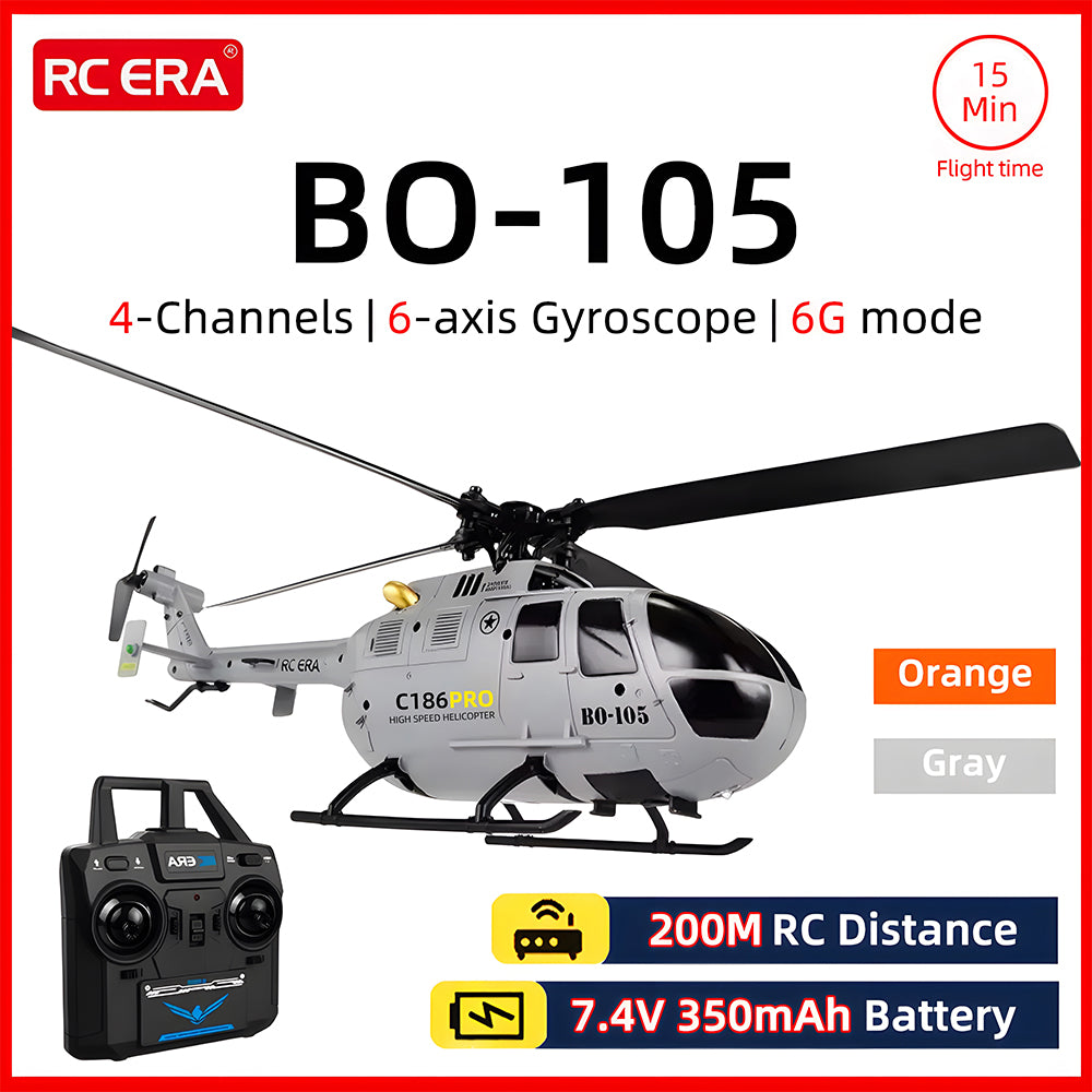 RC ERA C186 BO-105 Flybarless RC Twin-engine Helicopter with 4CH 2.4GHz Transmitter Using a 6-Axis Gyroscope