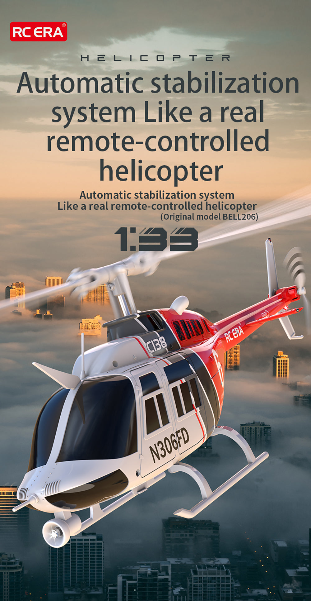 RC ERA C138 BELL 206 1/33 6CH Flybarless Scale RC Helicopter