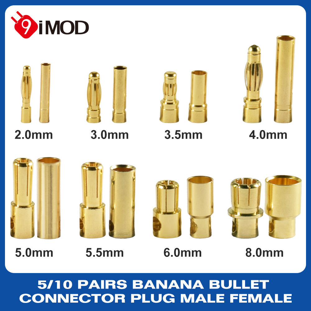 Battery Parts 5 Pair /10 2.0 3.0 3.5 4.0 5.0 5.5 6.0 8.0mm Connector