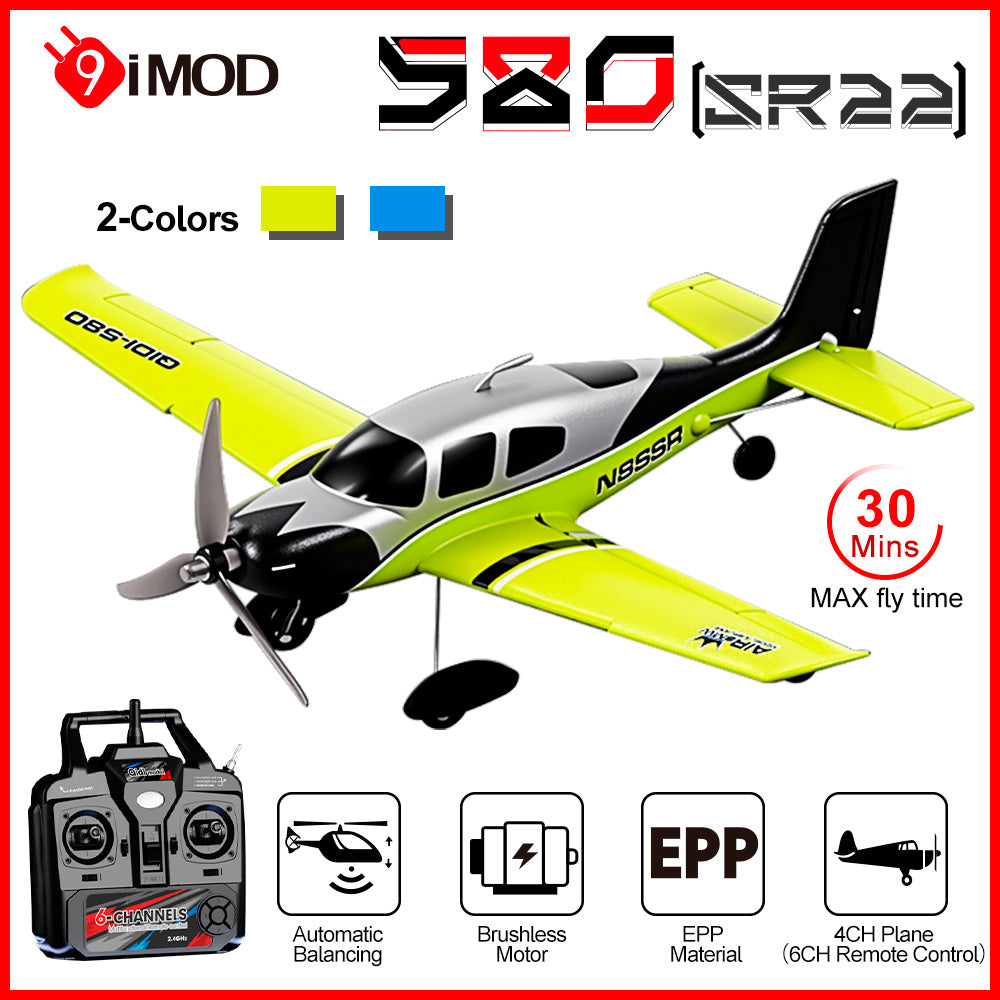 9IMOD 580 SR22 RTF Aircraft with 6 Channel Remote Control Transmitter, 1000mAh Battery, 30 Minutes Flight Time