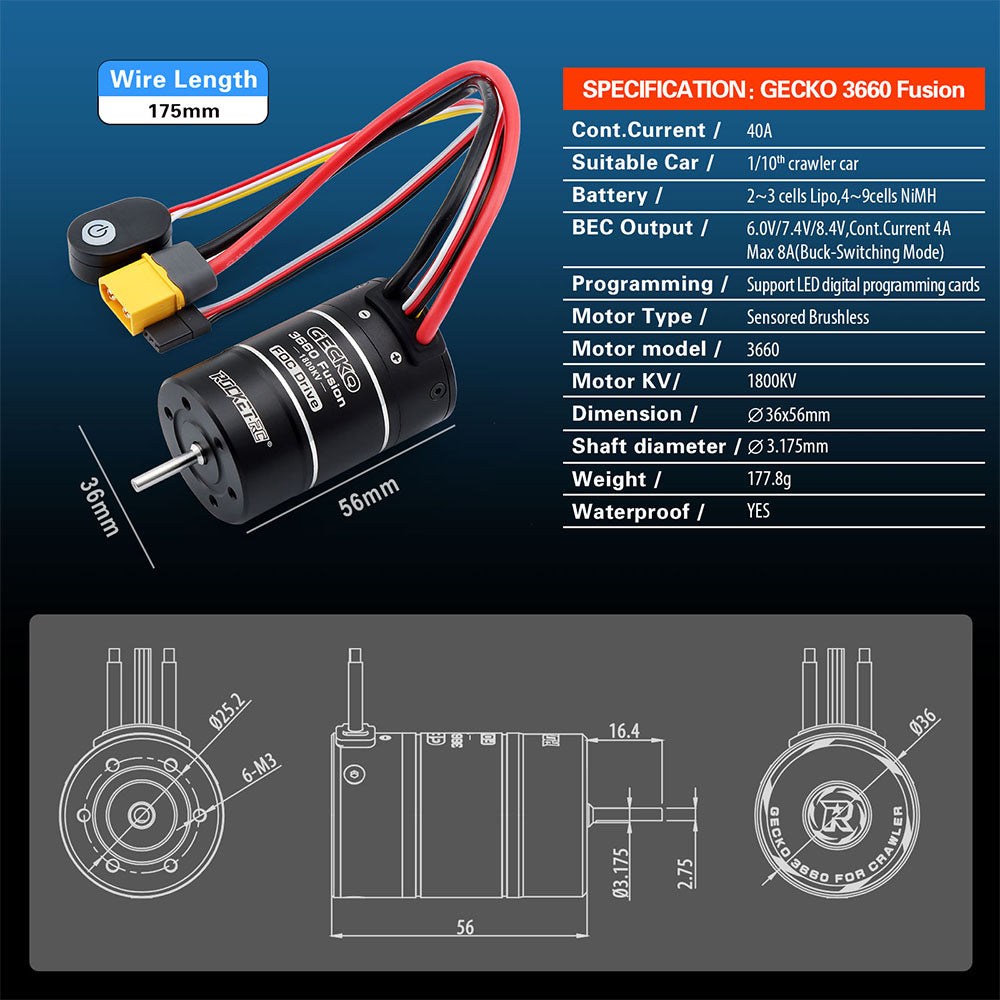 SURPASS HOBBY 3660 FOC- Sensored Brushless All-in-One 1800KV+40A ESC