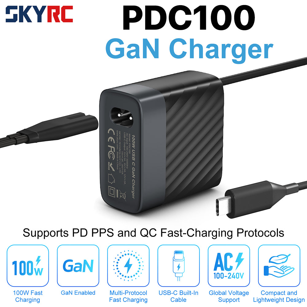 SkyRC PDC100 100W GaN Charger 100-240V For LiPo, LiHV, NiMH Battery