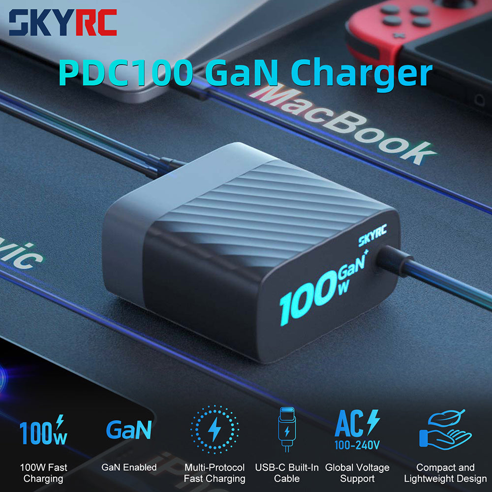 SkyRC PDC100 100W GaN Charger 100-240V For LiPo, LiHV, NiMH Battery