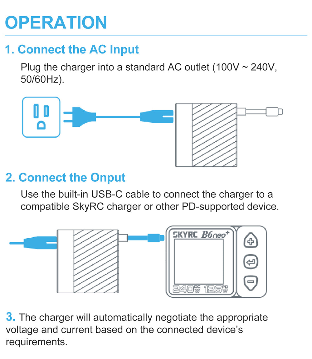 SkyRC PDC100 100W GaN Charger 100-240V For LiPo, LiHV, NiMH Battery