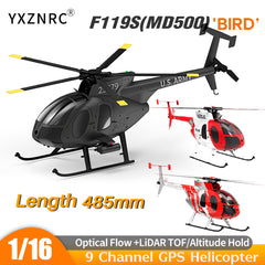 YUXIANG F119S MD500 9 Channel GPS Helicopter 1/16 Optical Flow +LiDAR TOF/Altitude Hold Dual Brushless 6-Axis Gyro 350m 18Min Fight Remote Control Airplane