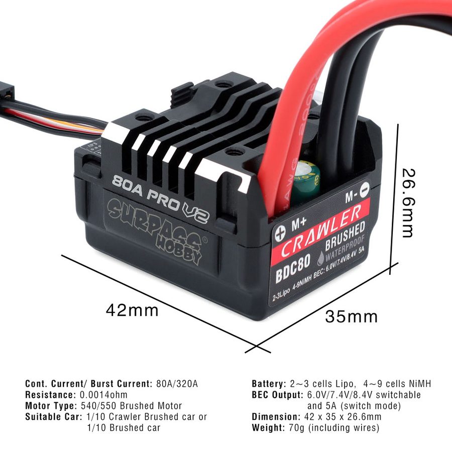 surpass hobby 80A-Pro-V2 Brushed ESC A3 /25MM Fan / Program Card