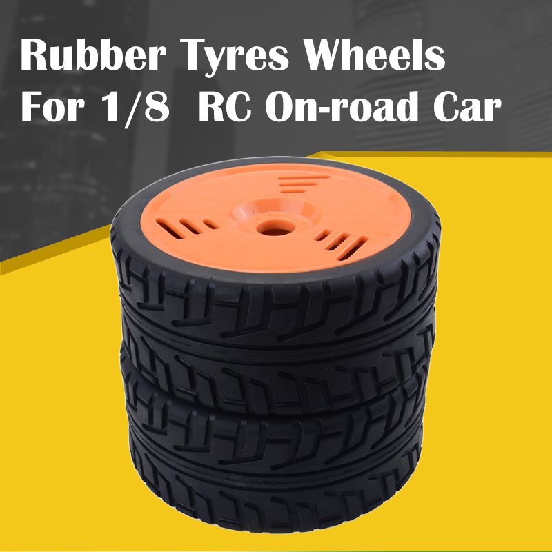 1/8 RC On-Road Buggy Wheels Tires 17mm Hex, Orange (1 Pair)