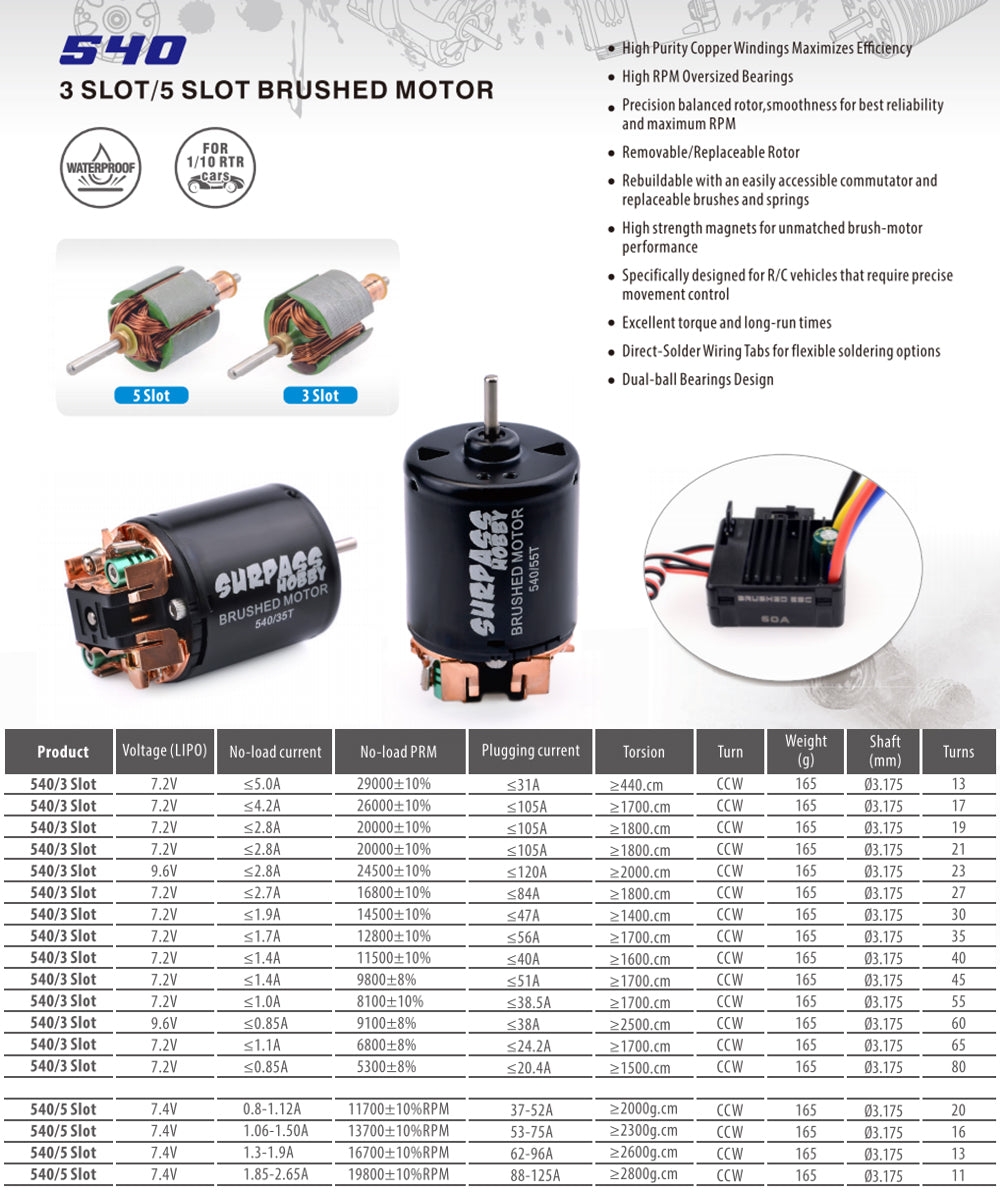 SURPASS HOBBY 550 21T & 540 17T Brushed Motor Set