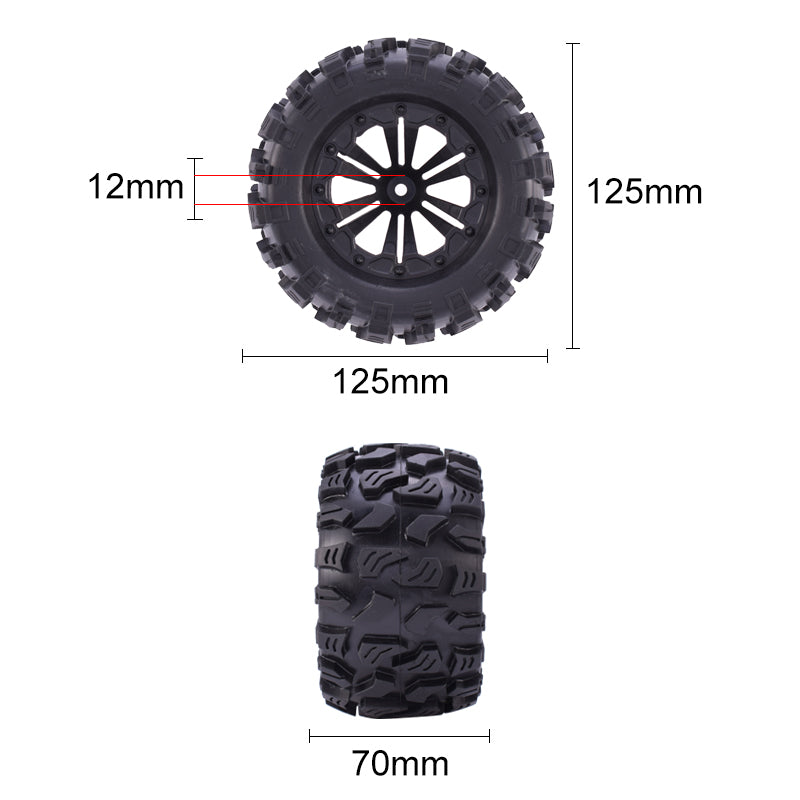 1/10 RC Monster Truck Tires & Wheels (1 Pair)