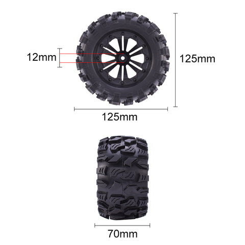 1/10 RC Monster Truck Tires & Wheels (1 Pair)