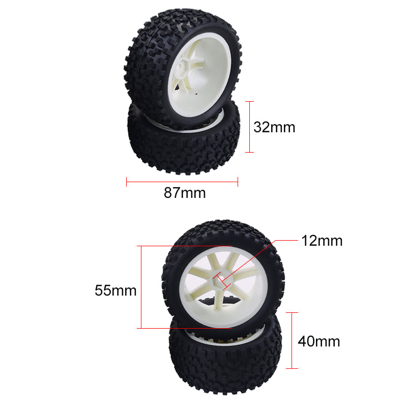 4-Pack 1/10 Buggy Wheels - Y10421W/Y10421B, 12mm Hex, 32mm Tire
