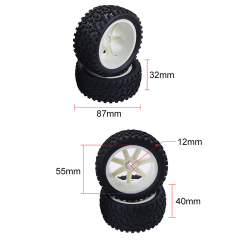 4-Pack 1/10 Buggy Wheels - Y10421W/Y10421B, 12mm Hex, 32mm Tire