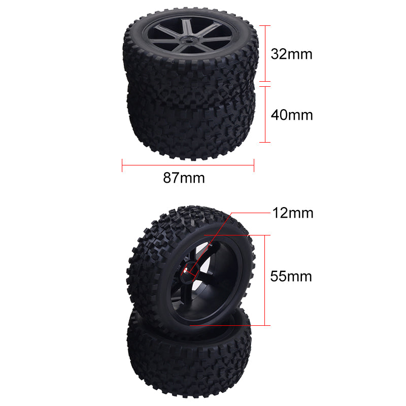4-Pack 1/10 Buggy Wheels - Y10421W/Y10421B, 12mm Hex, 32mm Tire