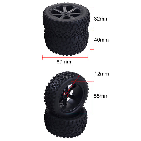 4-Pack 1/10 Buggy Wheels - Y10421W/Y10421B, 12mm Hex, 32mm Tire