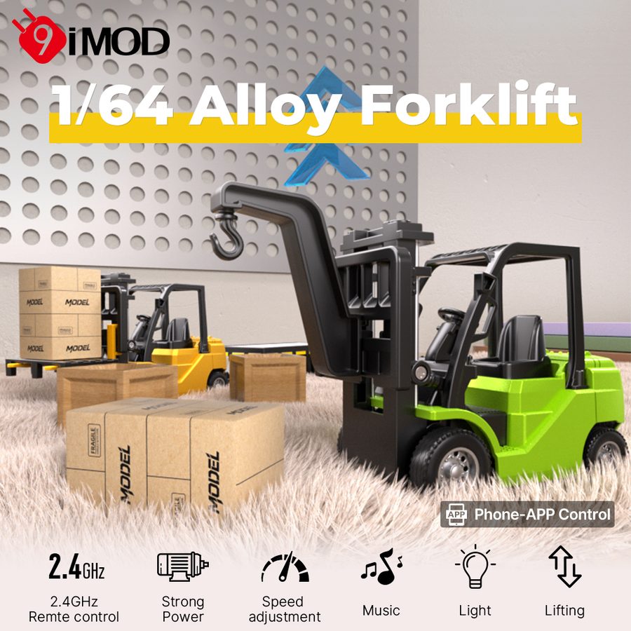 9IMOD 1/64 Model Car Alloy Forklift 2IN1 Crane And Forklift APP