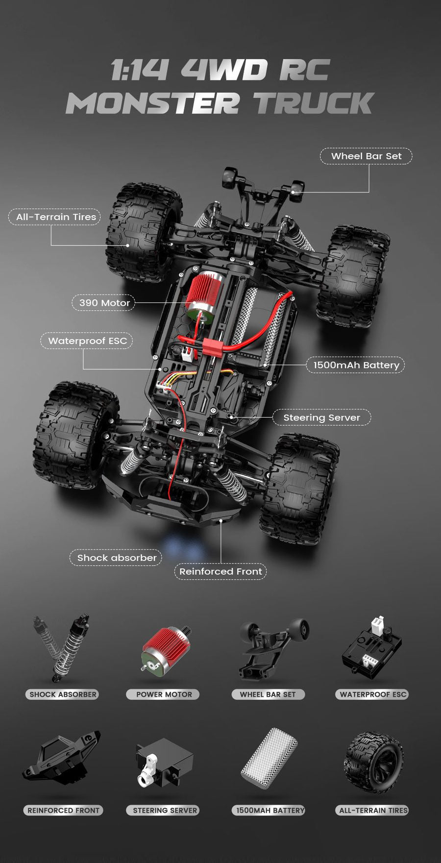 Car 9004E 1:14 Brushed Proportional 4WD RC Off-Road Truck
