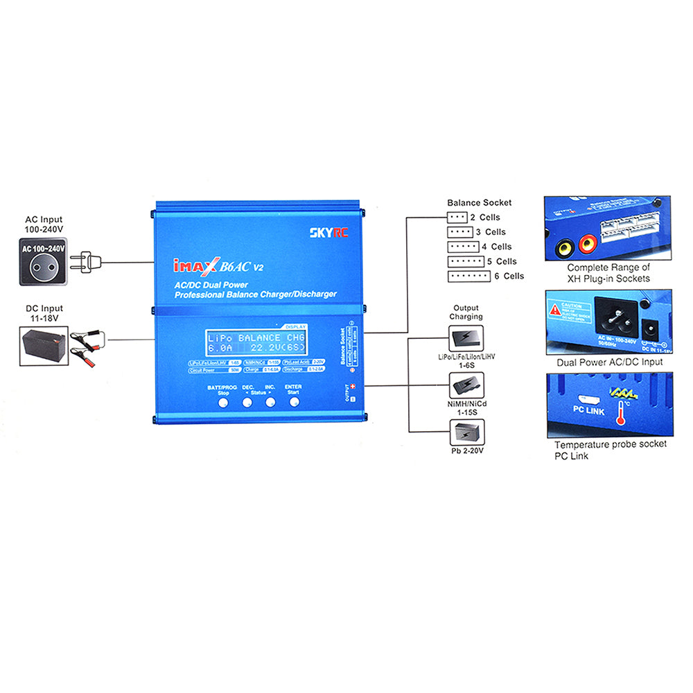 Battery Charger - SKYRC iMAX B6AC V2 50W Balance EU Plug + Temperature
