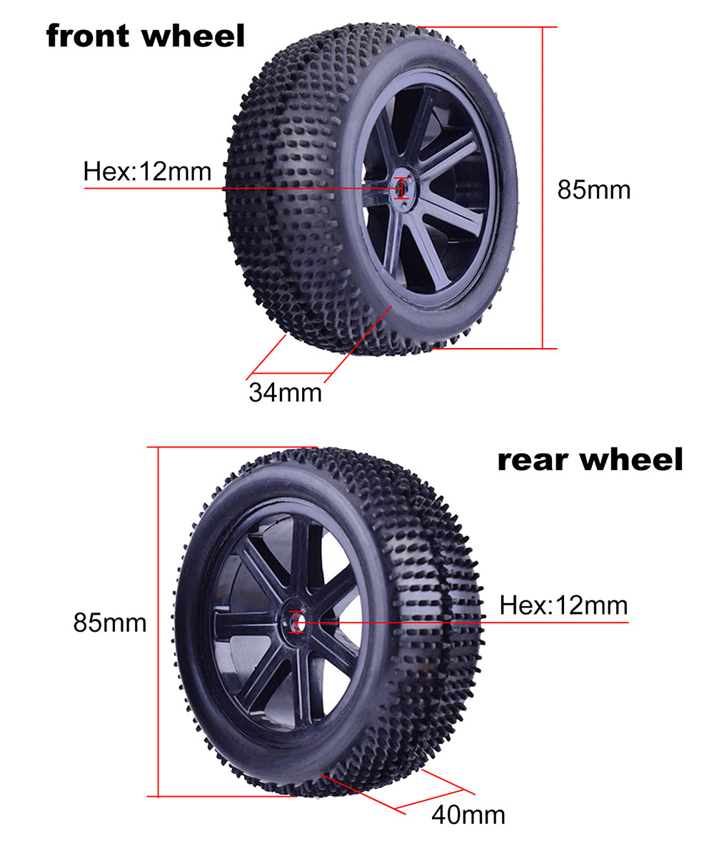 1/10 Off-Road RC Buggy Wheels & Tires (2 Pairs)
