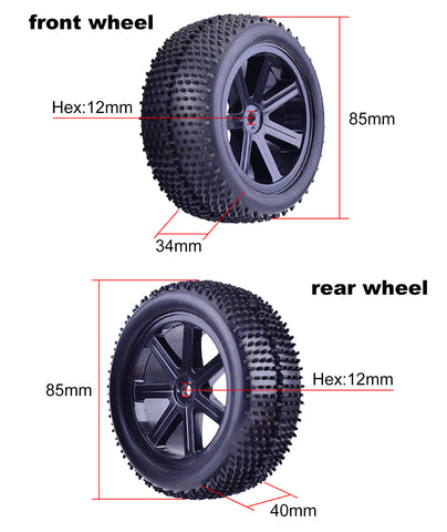 1/10 Off-Road RC Buggy Wheels & Tires (2 Pairs)