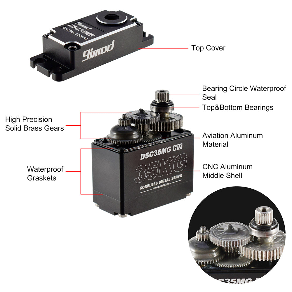 9IMOD DS35MG 35KG Waterproof Brushless Digital Servo 180°/270°