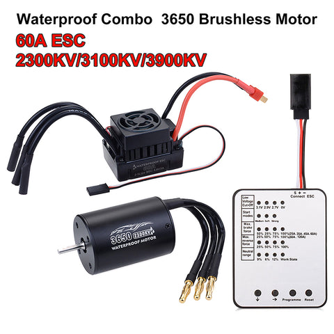 SURPASS HOBBY 3650 3100KV Brushless Motor + 60A Waterproof ESC Combo for 1/10 RC Car