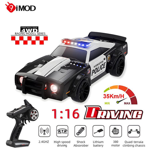 9IMOD 1:16 RC Car 35KM/H High Speed Vehicle RGB Light Dual Replace Tires Racing Drift Car SG-1614 Remote Control Muscle Police Car
