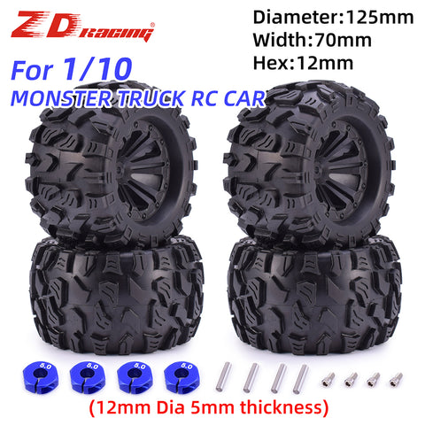 ZD Racing 1/10 Monster Truck Wheels & Tires with 12mm Hex (2 Pairs)