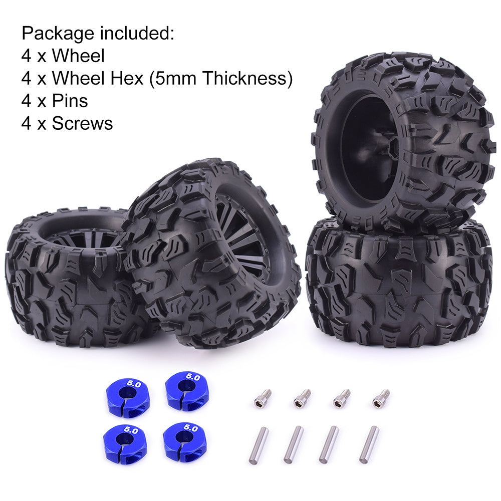 ZD Racing 1/10 Monster Truck Wheels & Tires with 12mm Hex (2 Pairs)