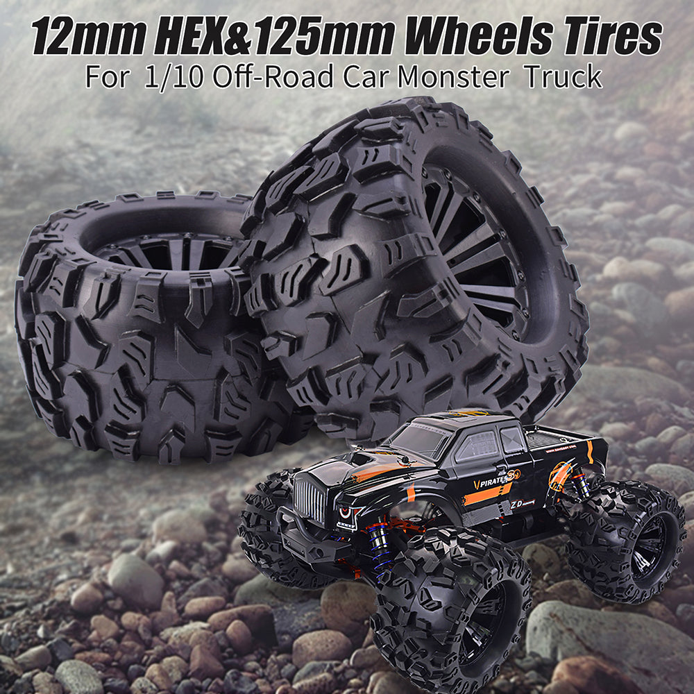 ZD Racing 1/10 Monster Truck Wheels & Tires with 12mm Hex (2 Pairs)