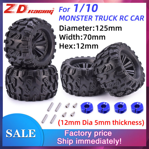 ZD Racing 1/10 Monster Truck Wheels & Tires with 12mm Hex (2 Pairs)