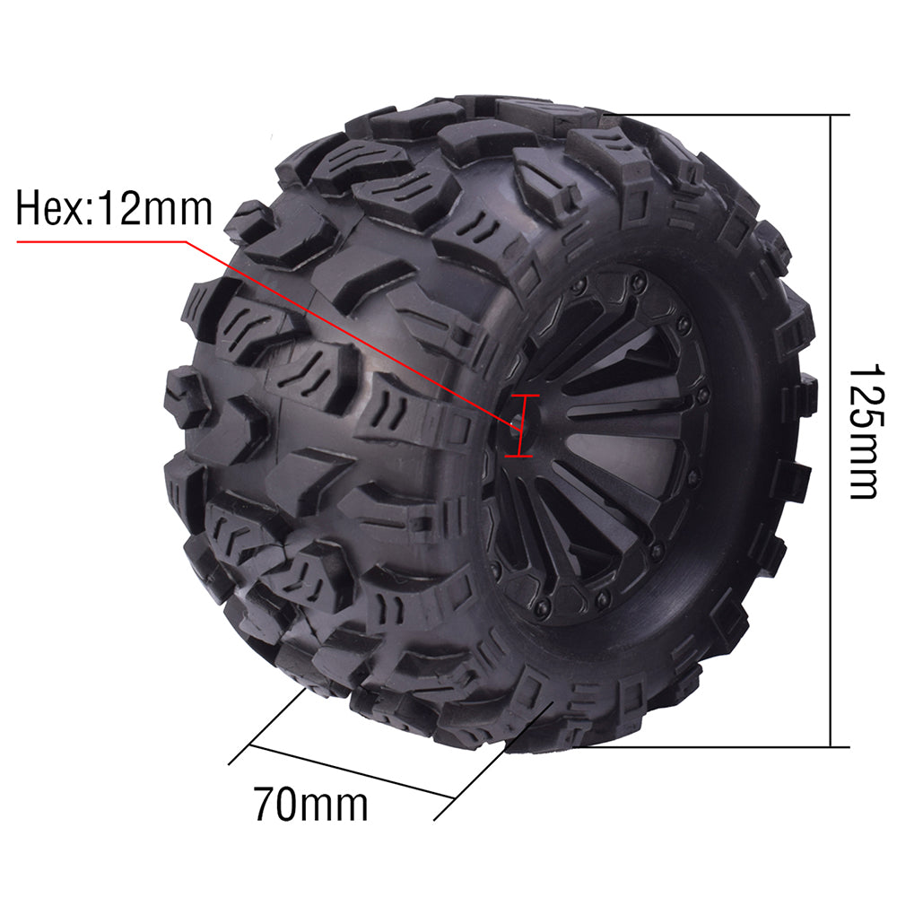 ZD Racing 1/10 Monster Truck Wheels & Tires with 12mm Hex (2 Pairs)