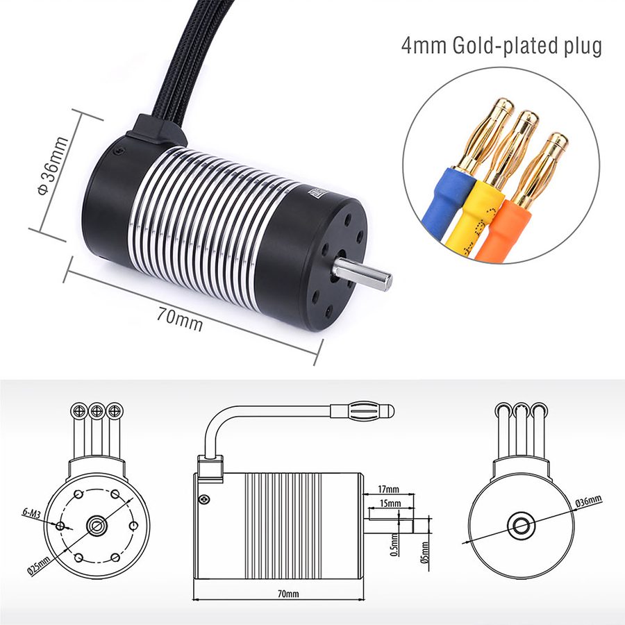 Rocket Black 2845 Sensorless Brushless Waterproof Motor 3.175mm Shaft