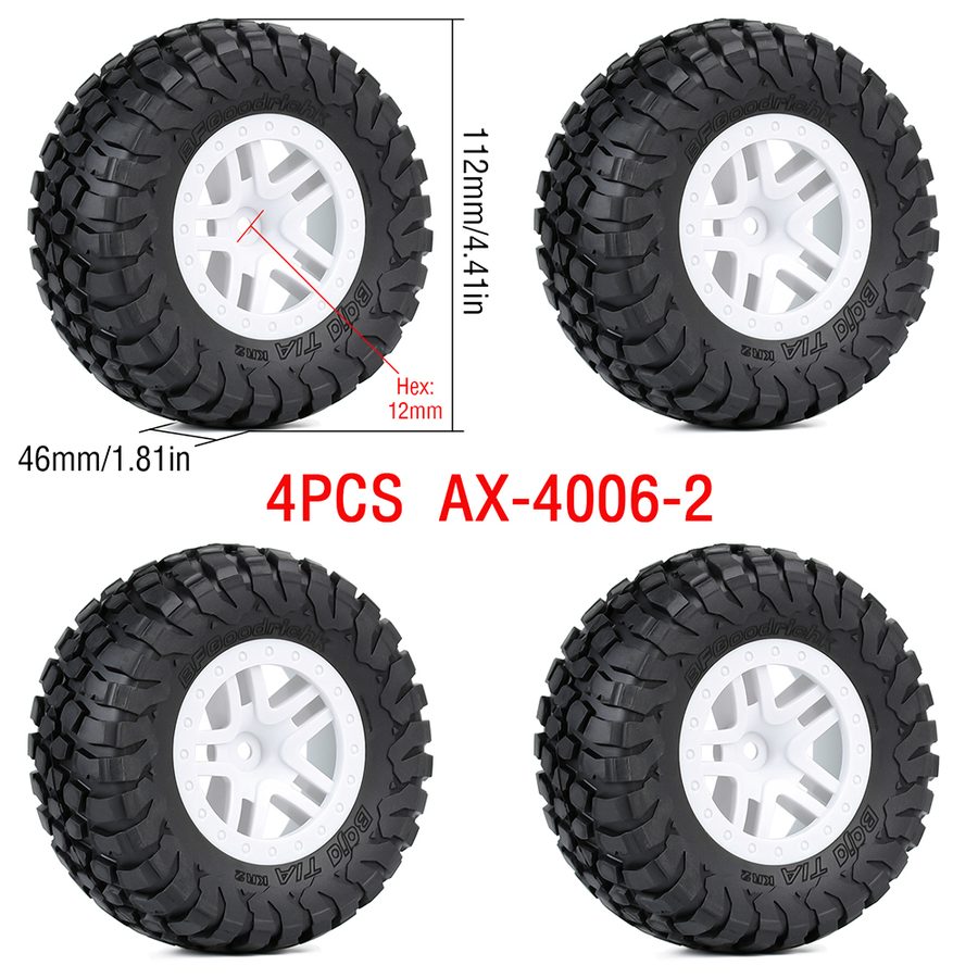 AUSTAR 1/10 4PCS Rubber Tires & Wheel Rim Set (110×44mm / 112×46mm)