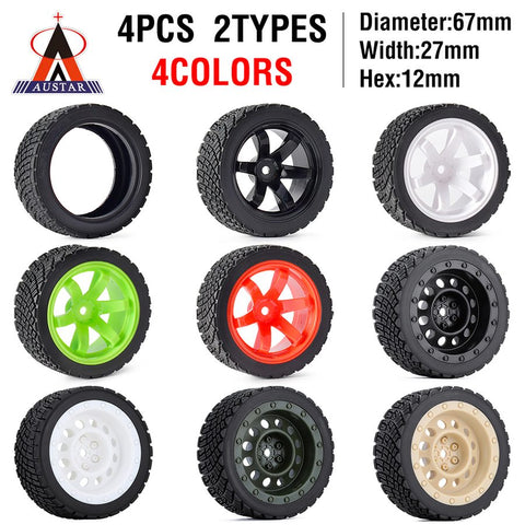 AUSTAR 1/10 RC Rally Tires 67mm 12mm Hex 4Pcs for HPI Tamiya