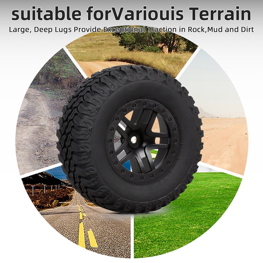 AUSTAR 1/10 4PCS Rubber Tires & Wheel Rim Set (110×44mm / 112×46mm)