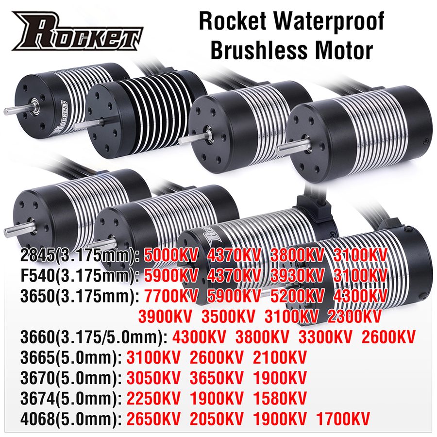 Rocket Black 2845 Sensorless Brushless Waterproof Motor 3.175mm Shaft