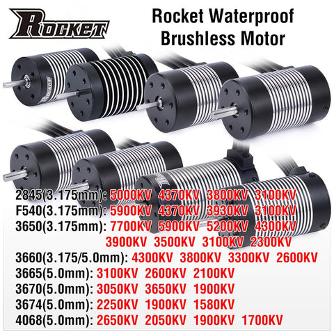 Rocket Black 2845 Sensorless Brushless Waterproof Motor 3.175mm Shaft