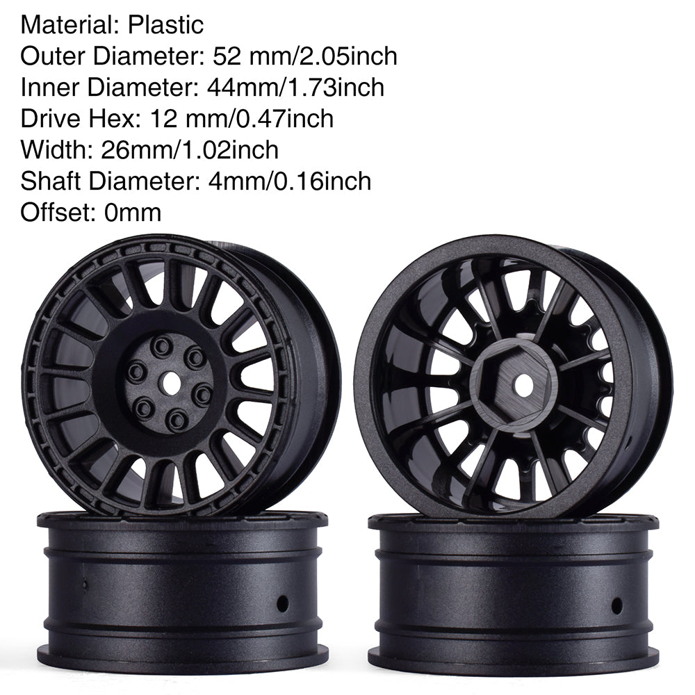 AUSTARHOBBY 1/10 Rally Car Wheel Rims - 4-Pack 12mm Hex 26mm Width