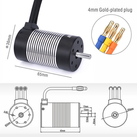 Rocket Black 2845 Sensorless Brushless Waterproof Motor 3.175mm Shaft