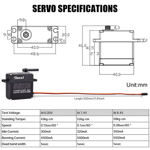 9imod DSC55MG 55KG Metal Gear Digital High-Voltage Waterproof Servo