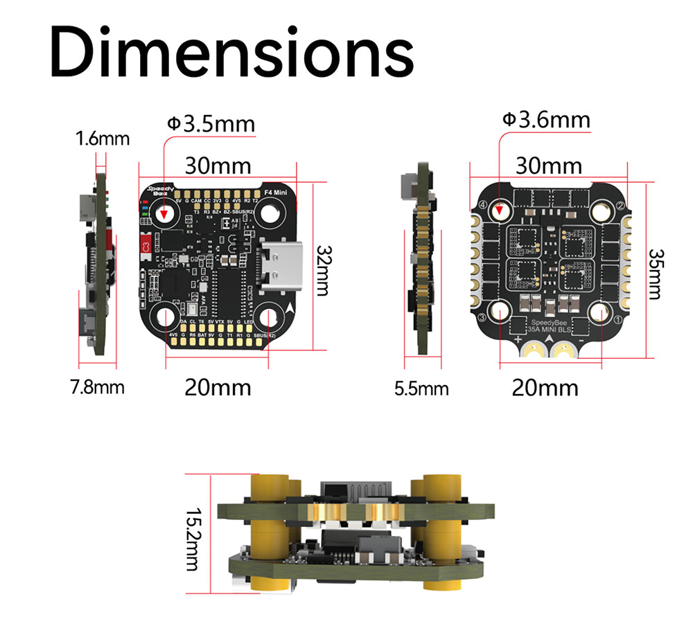 SpeedyBee F405 Mini Flight Controller Stack - BLS 35A 20x20 3-6S
