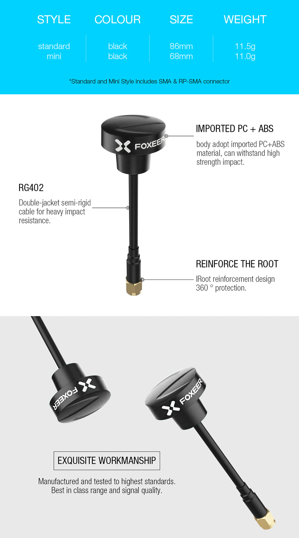 FOXEER 5.8G FPV Drone Wire High Gain Black 1