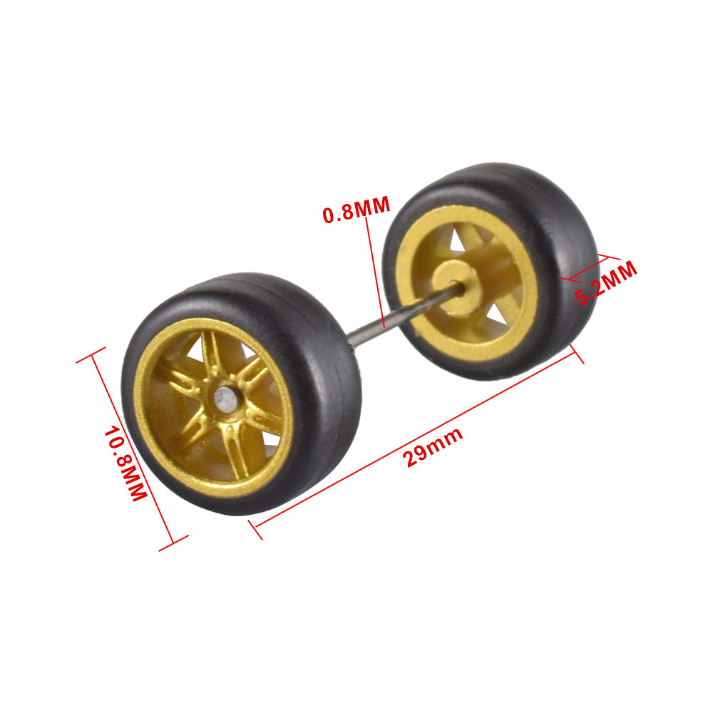 9IMOD 1/64 Alloy Car Wheels and Rubber Tires 11mm Size Rims Tires Set with Shaft for Hot Wheel/Matchbox/Domeka/HW/Off-road 1:64 Car Model Upgrade Replacement Front Rear Tires