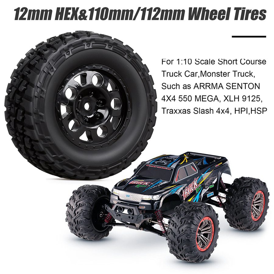 AUSTAR 1/10 4PCS Rubber Tires & Wheel Rim Set (110×44mm / 112×46mm)