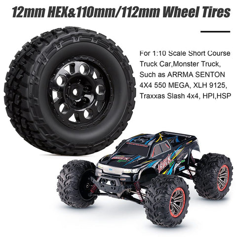 AUSTAR 1/10 4PCS Rubber Tires & Wheel Rim Set (110×44mm / 112×46mm)